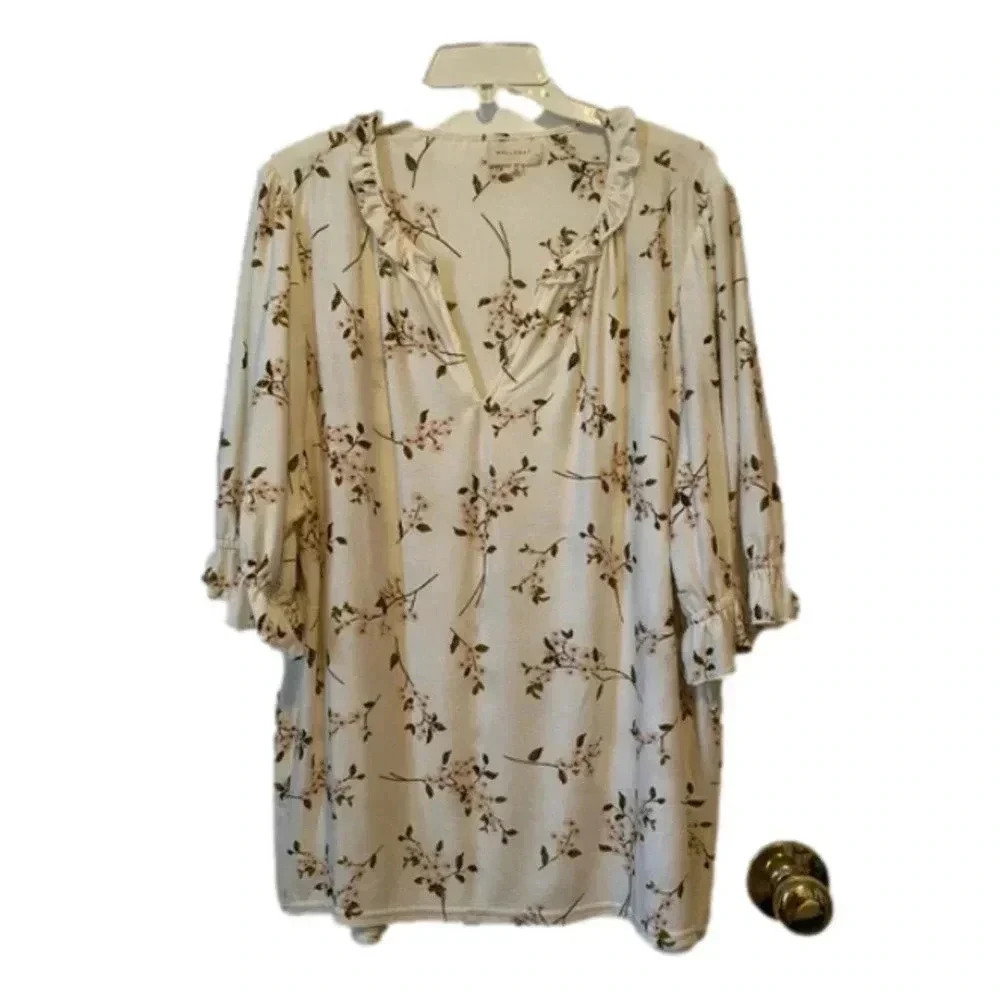 Melloday Floral Size 2X 3/4 Sleeve Blouse